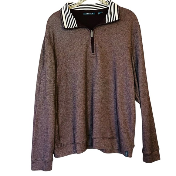 Perry Ellis Brown Pullover 1/2 Zipper Sweater with Striped Collar - Picture 1 of 7